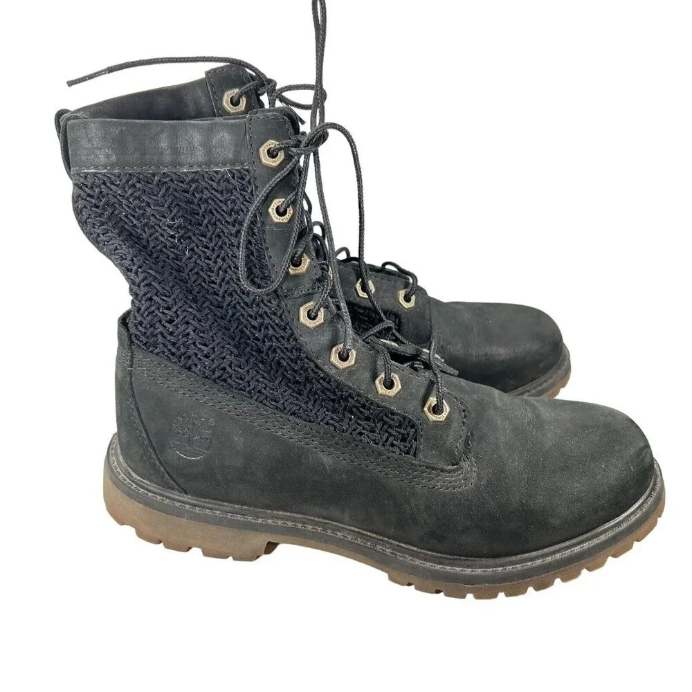 TImberland Womens Combat Boots Black Nubuck Open Weave Mesh Sz US 7.5 EU 38.5 - Picture 2 of 11